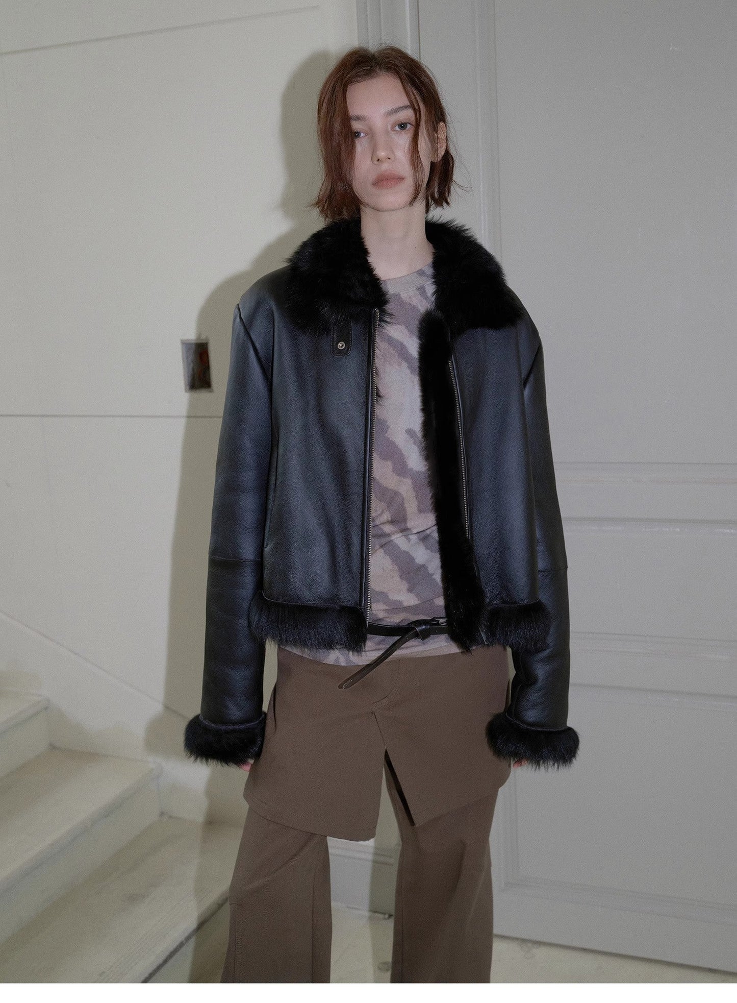 "Luxury and Elegance" motorcycle style Tuscan sheepskin short fur coat for women-4