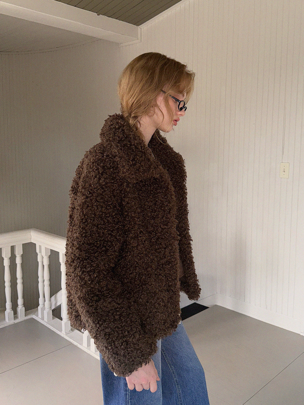 [TWEE] Rotten Wide-Collar Teddy Fur Jacket