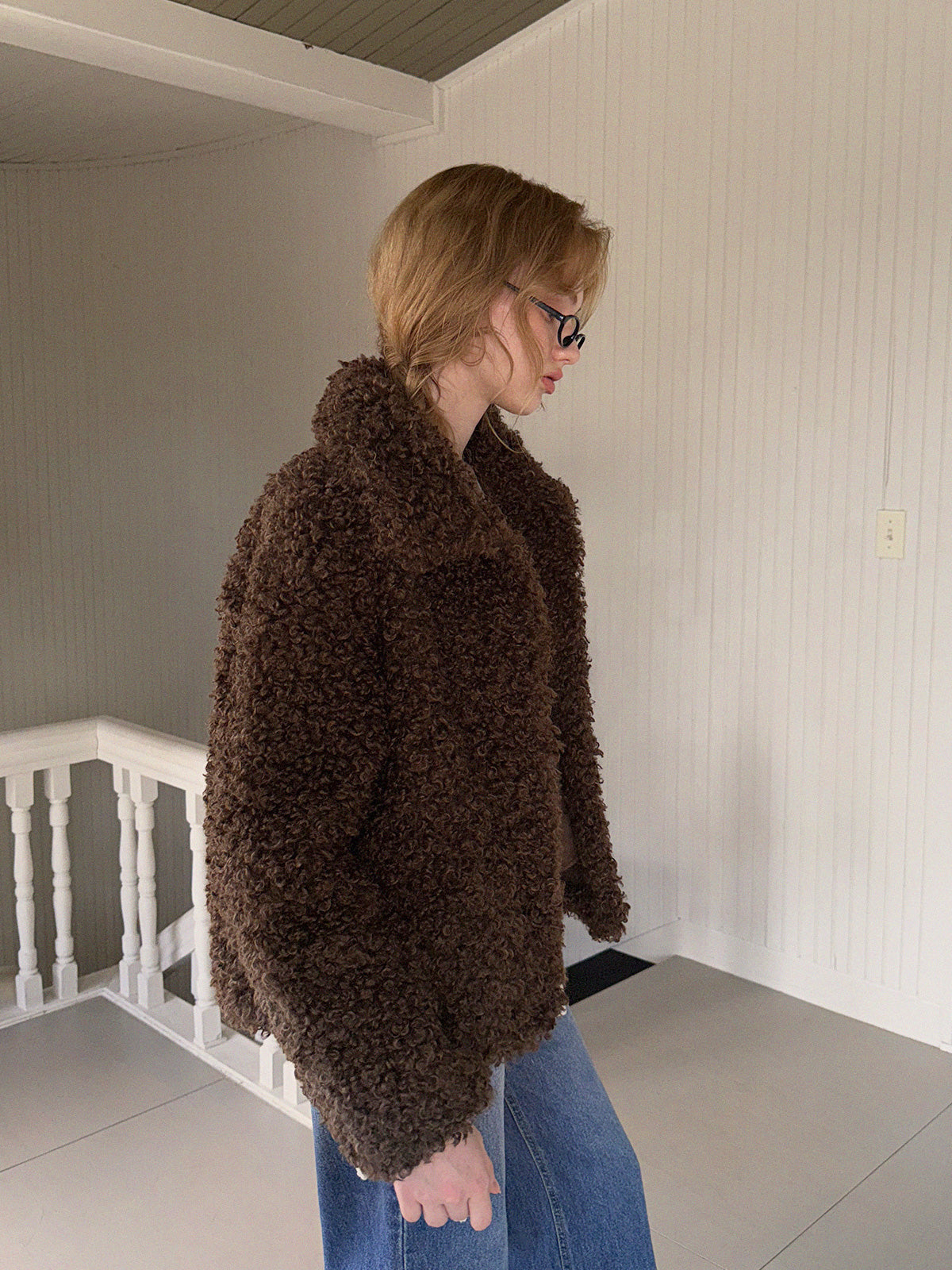 [TWEE] Rotten Wide-Collar Teddy Fur Jacket