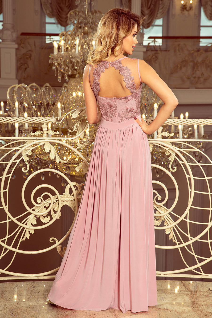 Numoco 215-5 LEA long sleeveless dress with embroidered cleavage - TAUPE