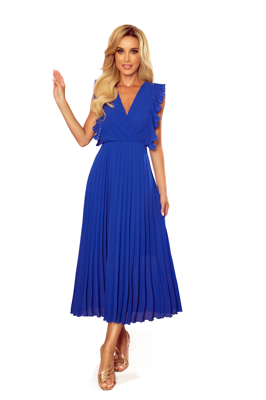 Numoco 315-2 EMILY Pleated dress with frills and neckline - Blue