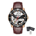 MEGIR Fashion Leather Watches for Men Sapphire Stainless Steel Automatic Mechanical Watch Sports Clock Montre Homme