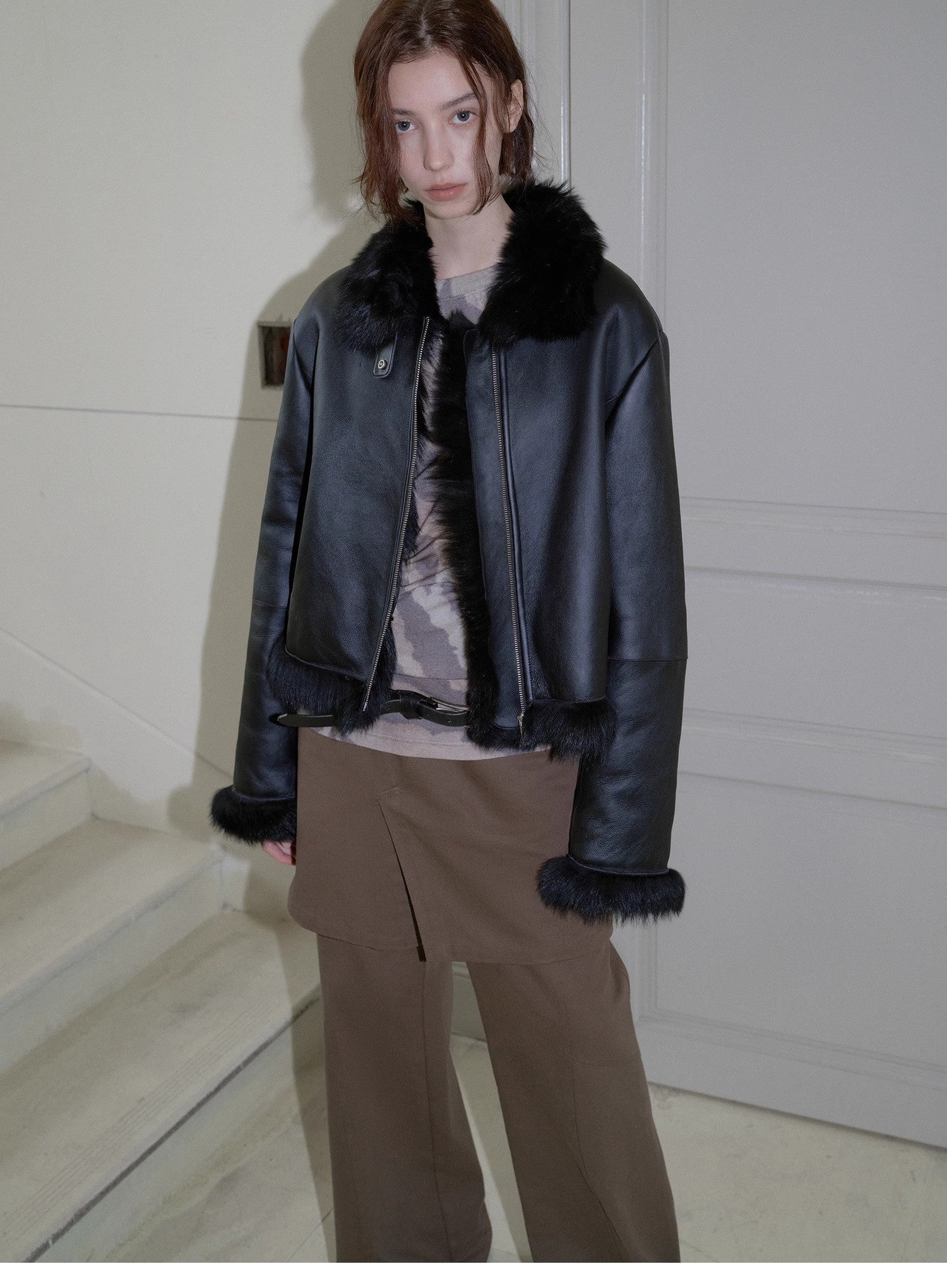 "Luxury and Elegance" motorcycle style Tuscan sheepskin short fur coat for women-0