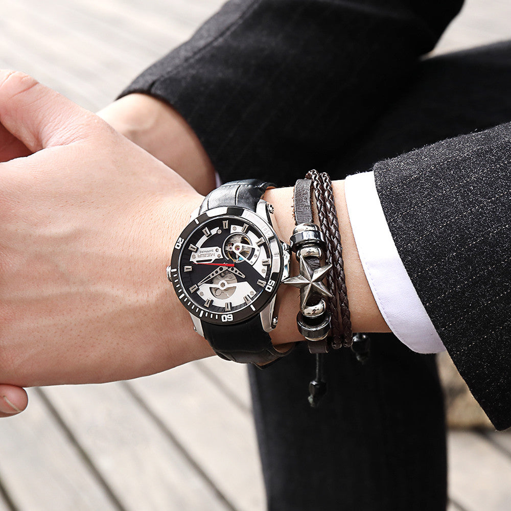 MEGIR Fashion Leather Watches for Men Sapphire Stainless Steel Automatic Mechanical Watch Sports Clock Montre Homme