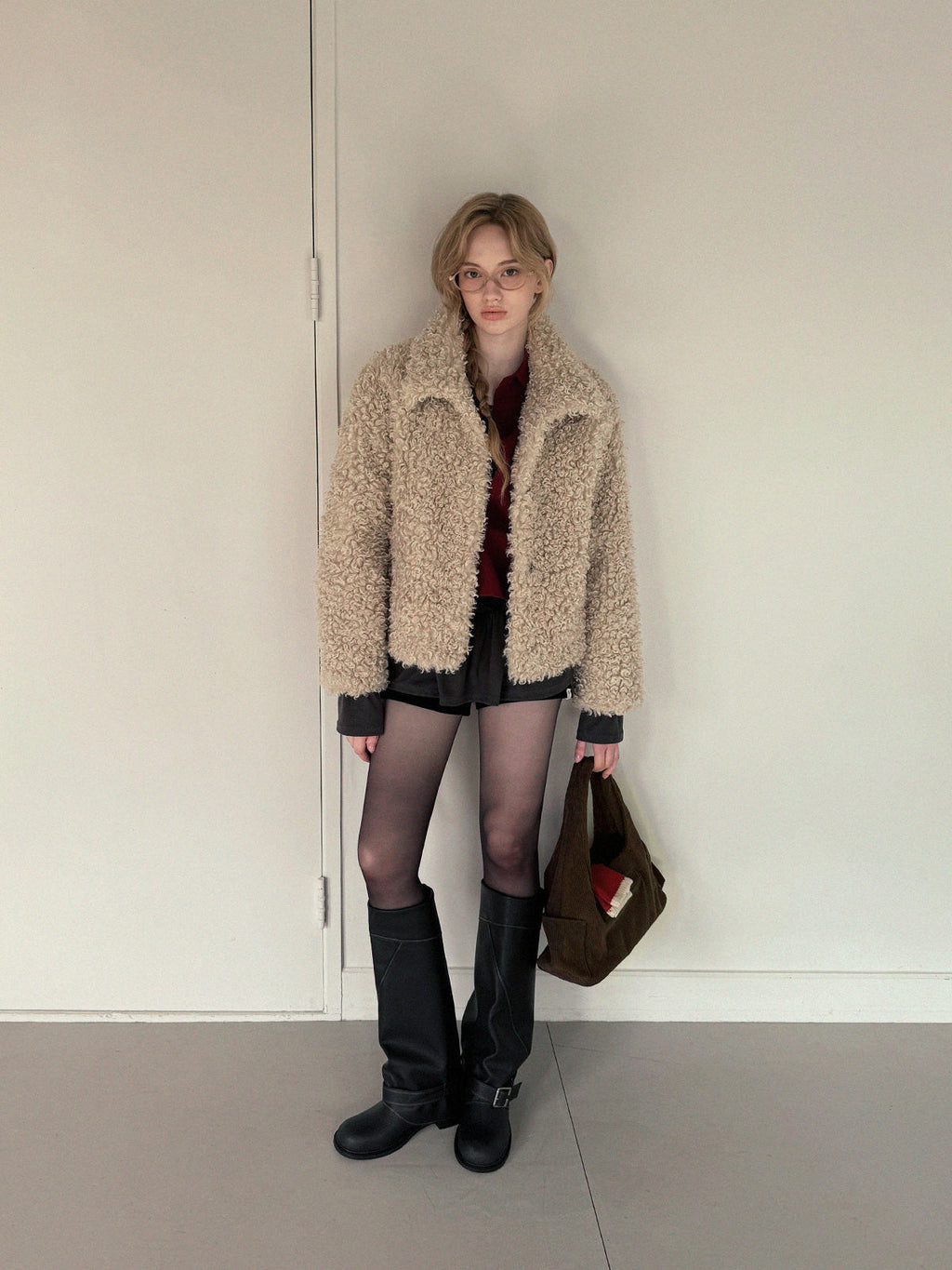 [TWEE] Rotten Wide-Collar Teddy Fur Jacket