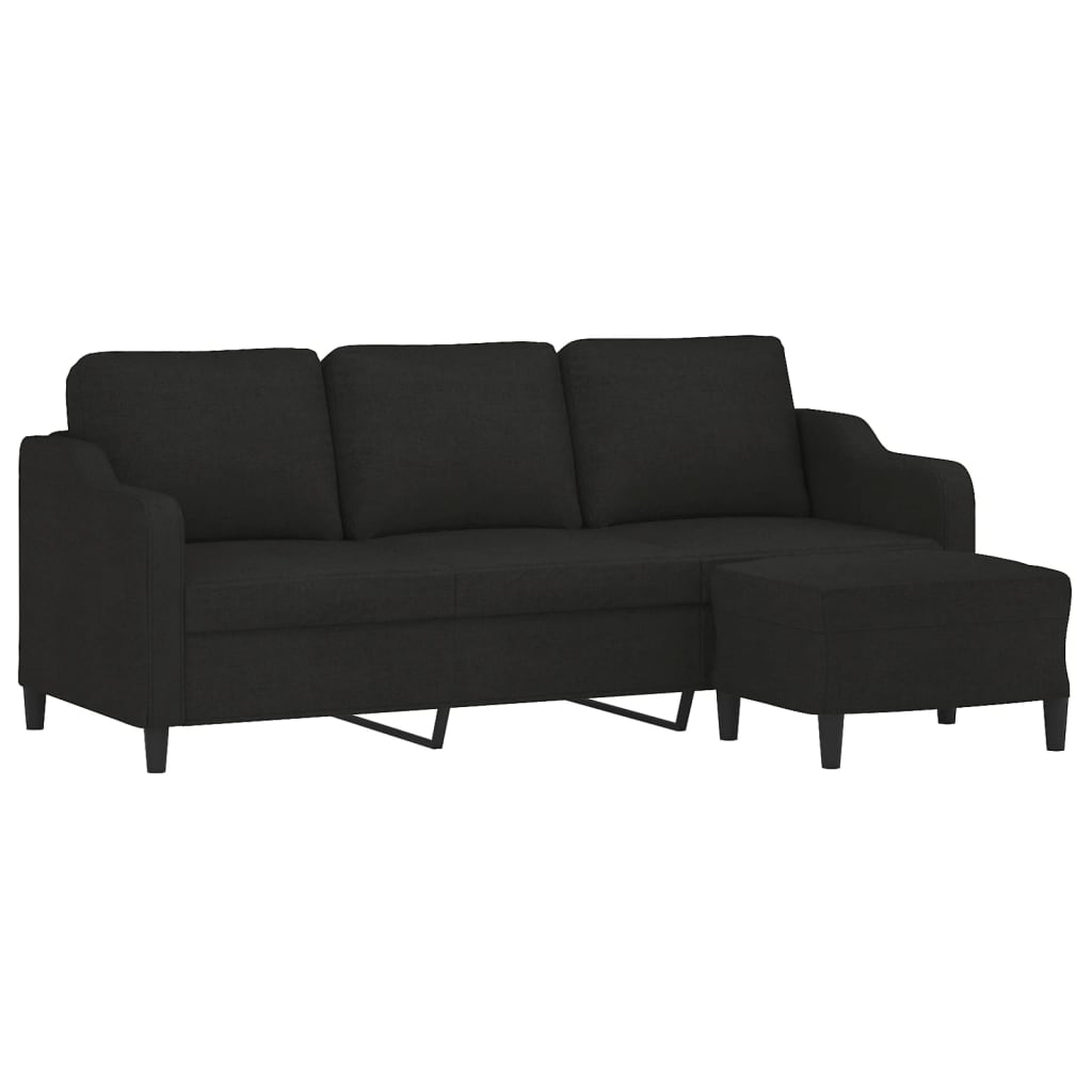 NNEVL 3-Seater Sofa with Footstool Black 180 cm Fabric