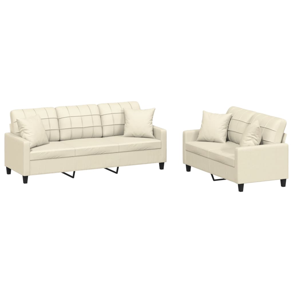 NNEVL 2 Piece Sofa Set with Pillows Cream Faux Leather