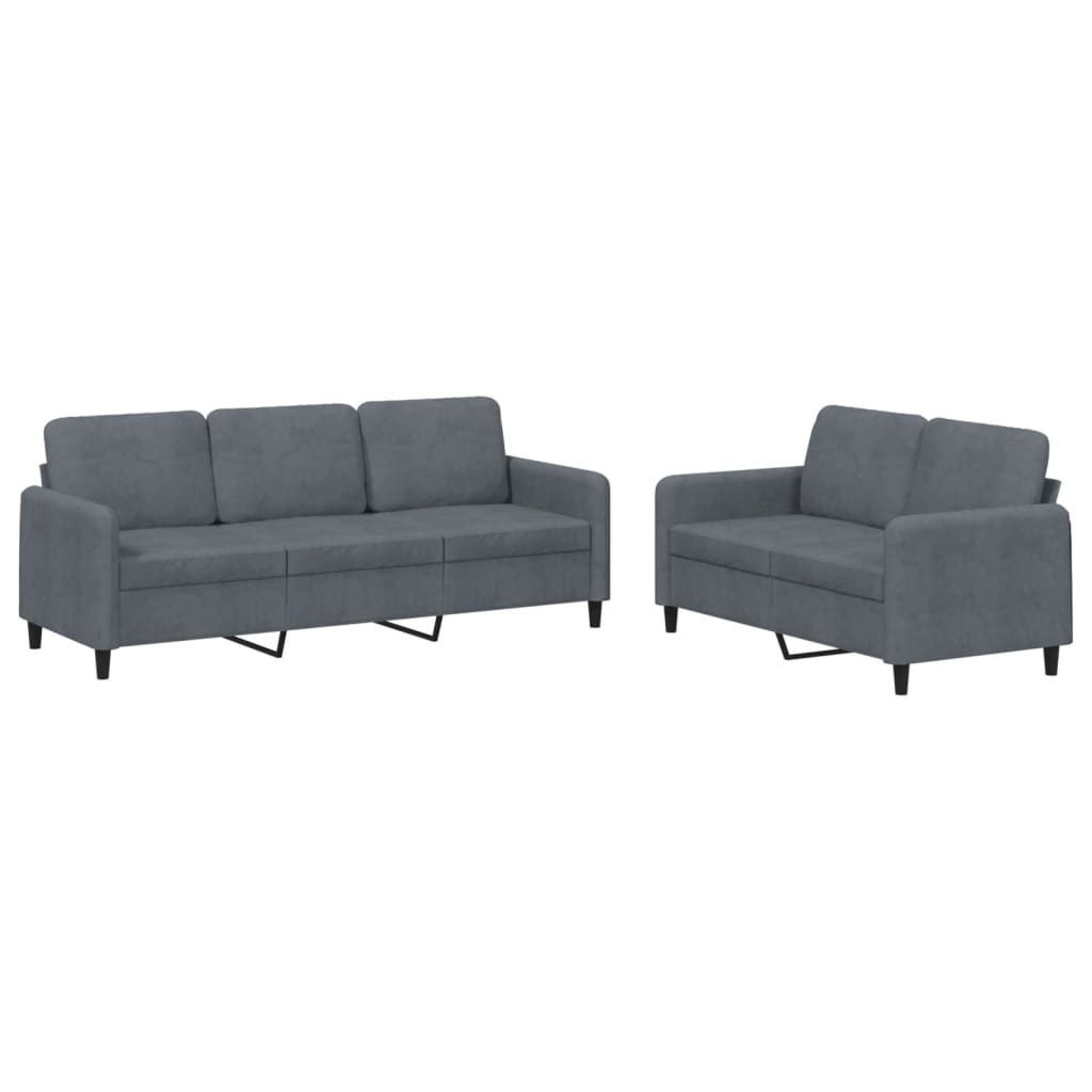 NNEVL 2 Piece Sofa Set Dark Grey Velvet