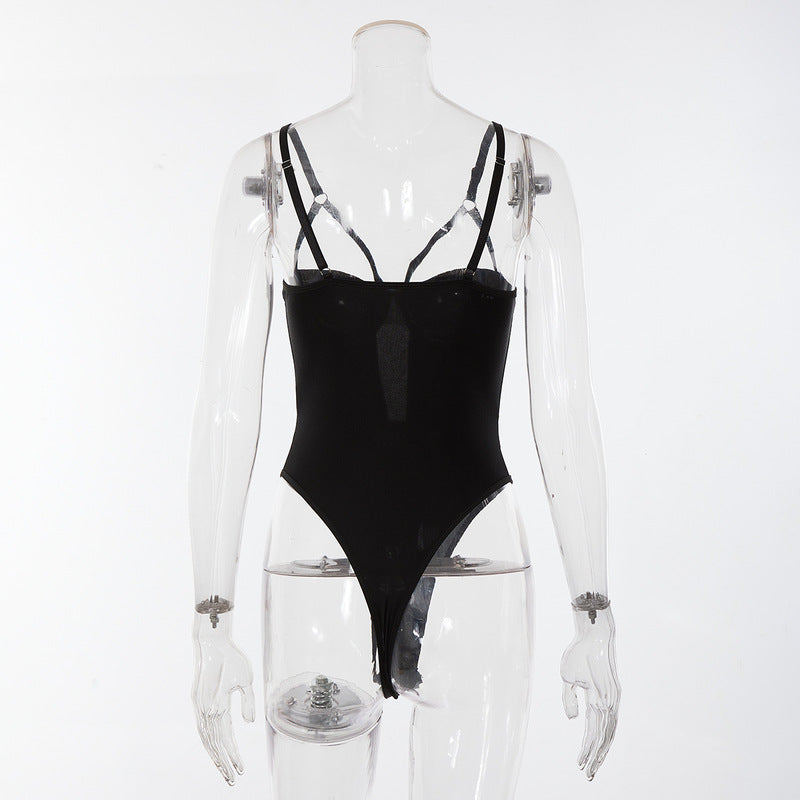 Black Sexy Jumpsuit Hollow Underwear-Back View