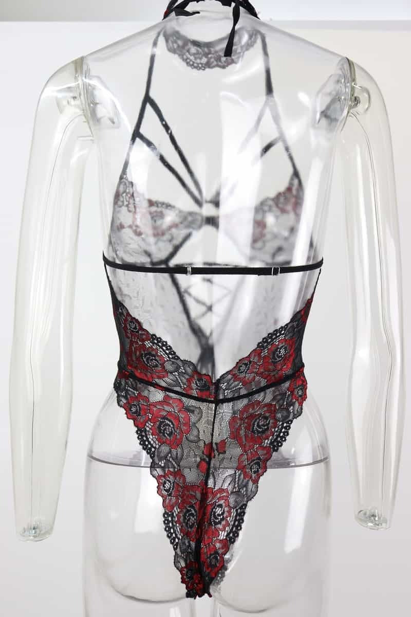 FireBrick Mesh Collar Sexy Teddy Back View