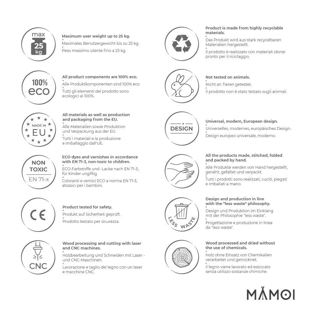 MAMOI® Wooden baby swing seat for toddlers Grey, Indoor toddler swings chair from birth, Kids baby bouncer for garden, Child rocker swing set from 8 months