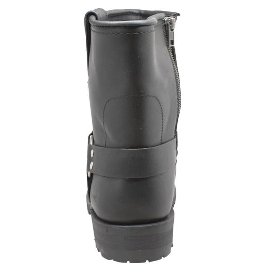 Men's 7" Side Zipper Harness Boot Black Leather Boots