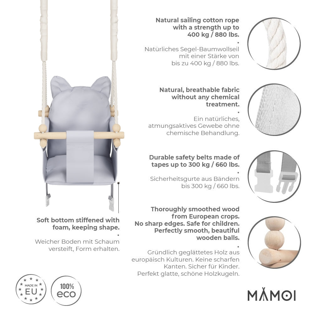MAMOI® Babyschaukel, Baby schaukel Indoor Outdoor, Kinderschaukel aus Holz, Holzschaukel für Kinder, Schaukeln für türrahmen, Swing, Kleinkinderschaukel ab 1 jahr für Kinderzimmer