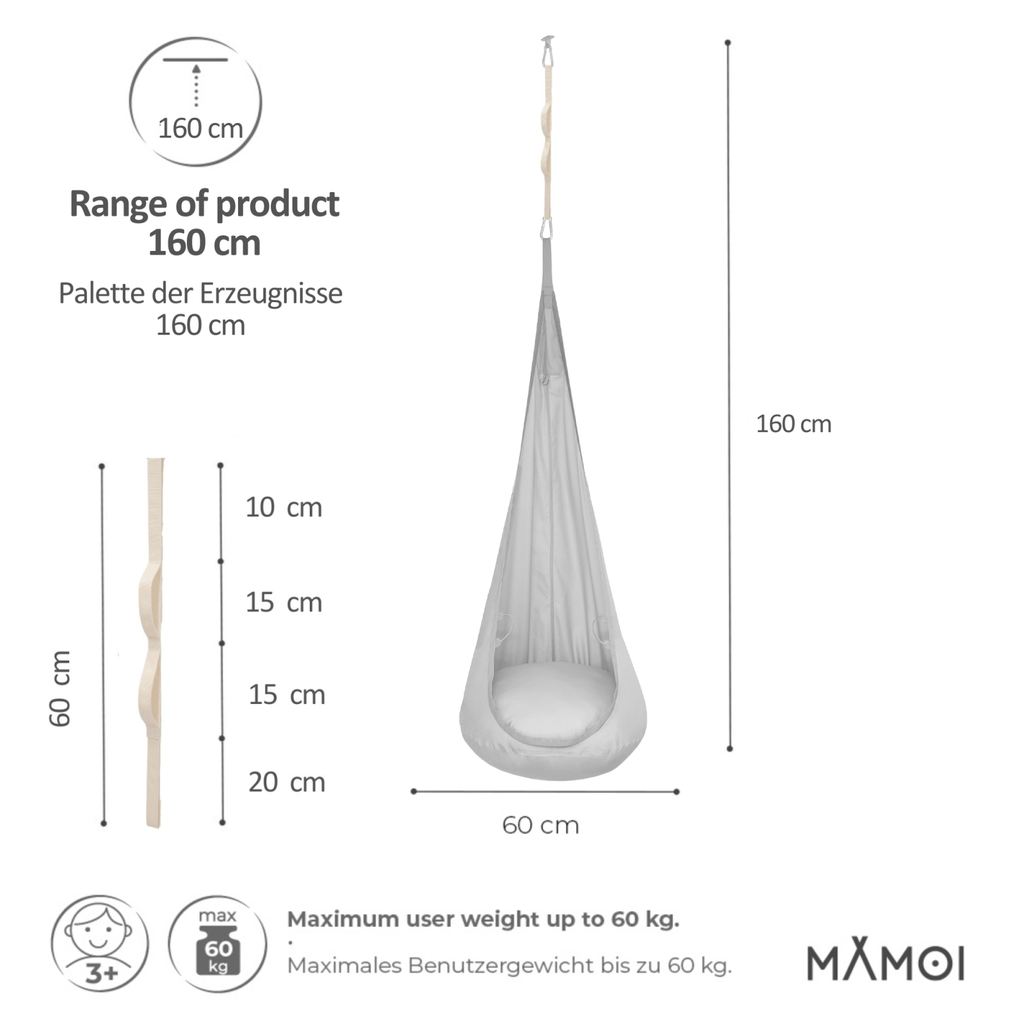 MAMOI® Cocon hamac pour enfant, Fauteuil suspendu pour bebe, Balançoire thérapeutique de coton, Balancoire sensorielle interieur, Jeu sensoriel autisme