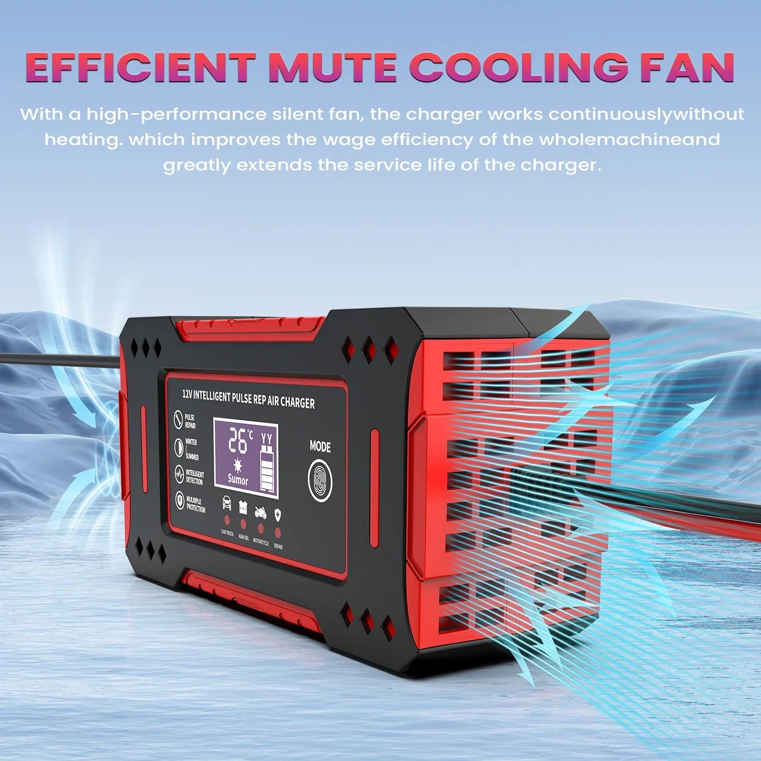 6A 12V Smart Car Battery Charger Lead-Acid Battery Red