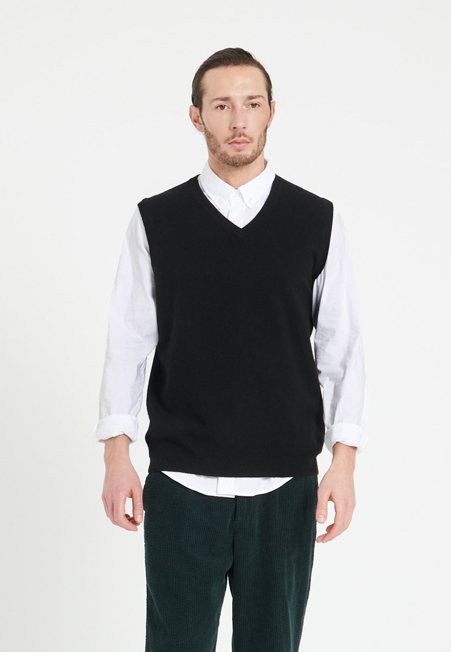 Gilet col V sans manches homme en cachemire noir  - LUKE 9