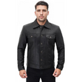 Fernando Men's Button Up Leather Shirt Black