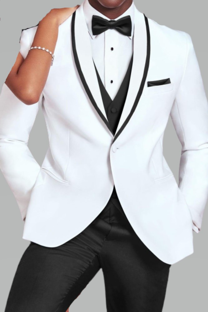 "Crew" White Tuxedo Jacket Shawl (Separates)-2