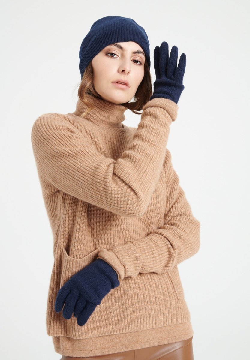 Gants unisex en cachemire 4 fils bleu marine - UNI 4