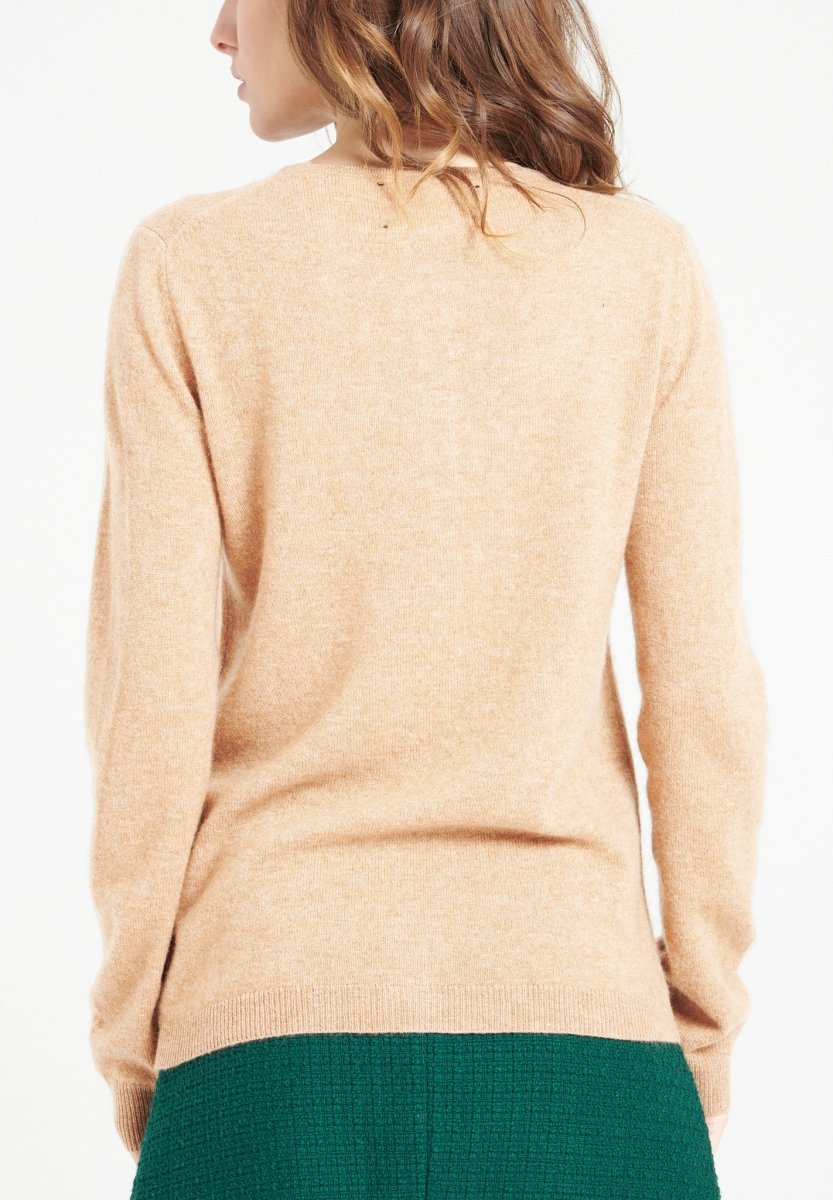 Cardigan col rond femme en cachemire camel clair - LILLY 4B