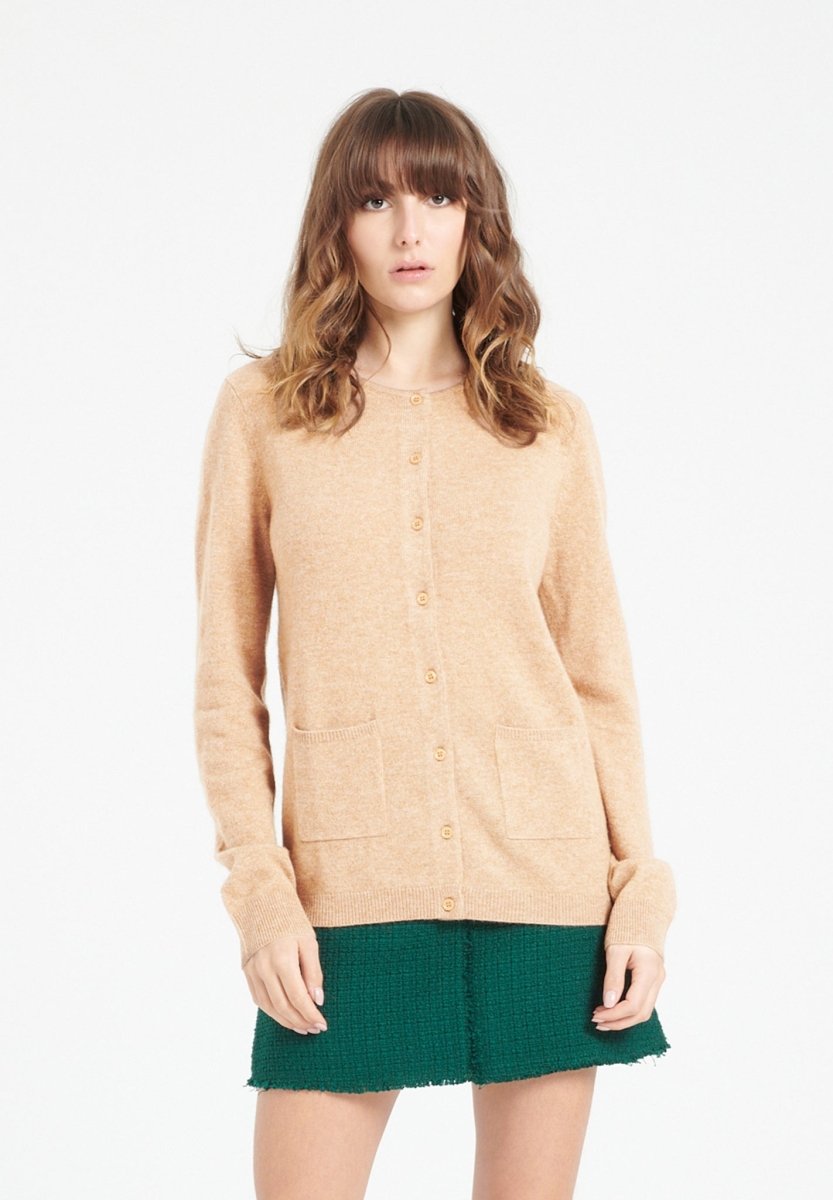 Cardigan col rond femme en cachemire camel clair - LILLY 4B