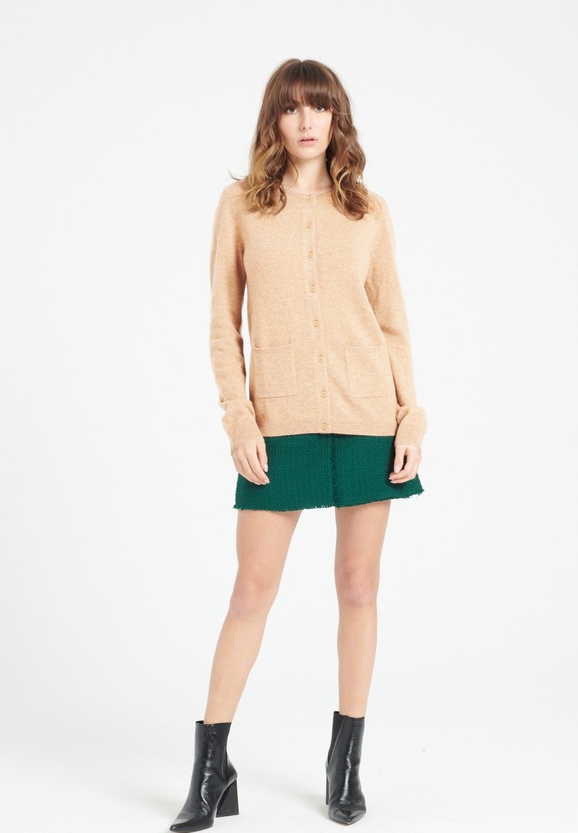 Cardigan col rond femme en cachemire camel clair - LILLY 4B