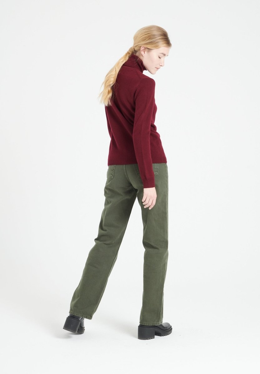 Cardigan col rond femme en cachemire rouge bordeaux - LILLY 4A