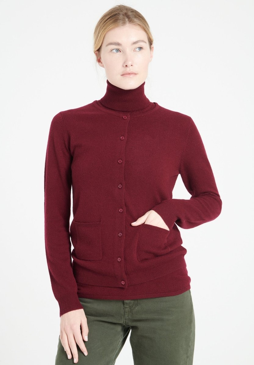 Cardigan col rond femme en cachemire rouge bordeaux - LILLY 4A