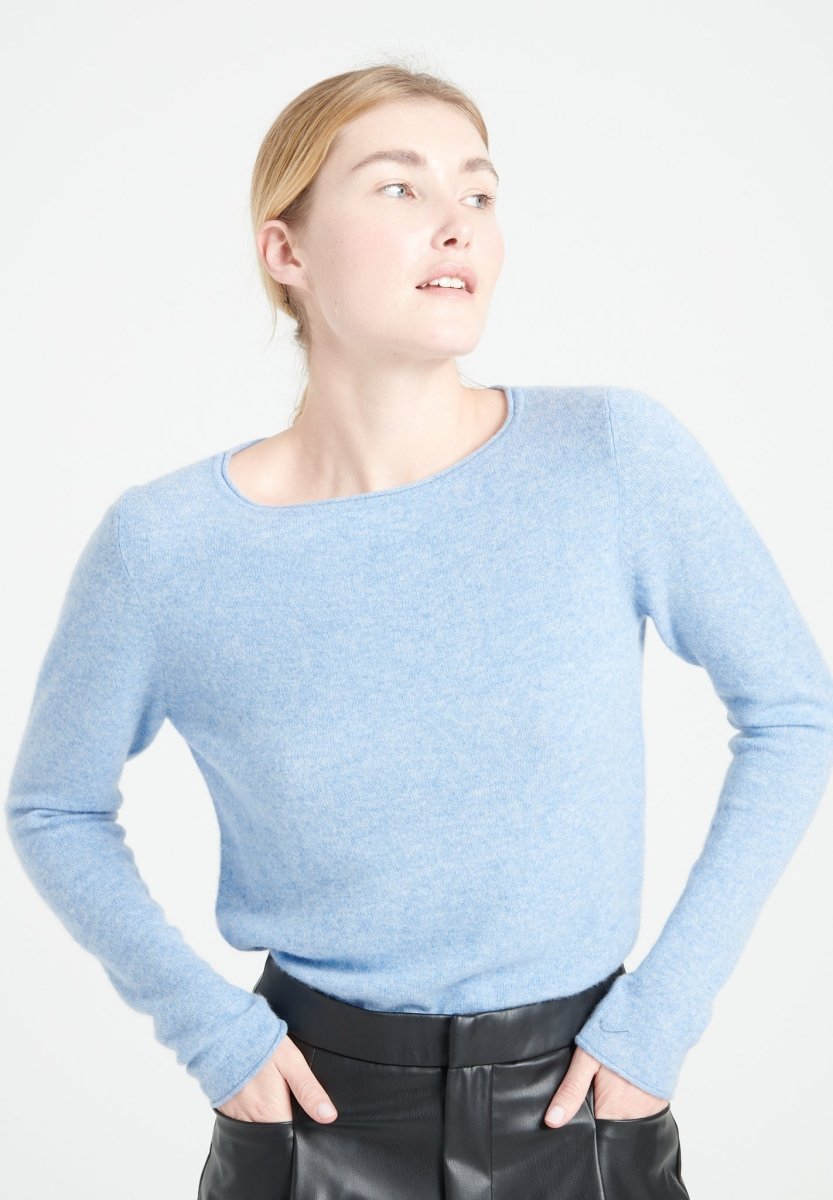 Pull col bateau femme en cachemire bleu ciel - LILLY 5A