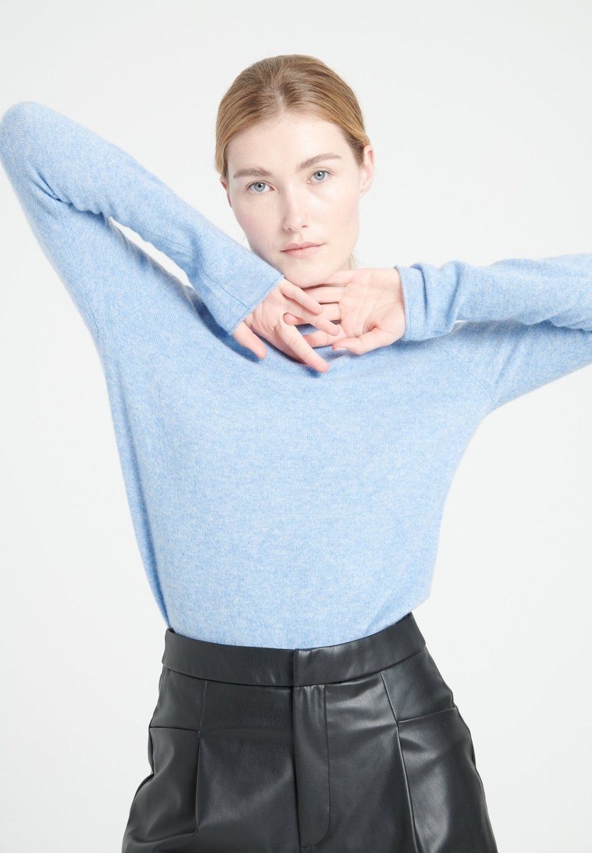 Pull col bateau femme en cachemire bleu ciel - LILLY 5A
