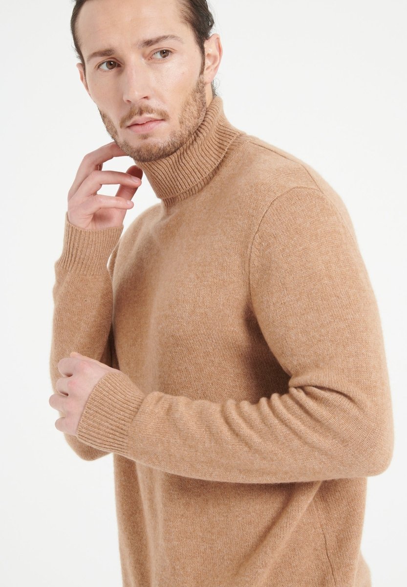 Pull col roulé homme en cachemire 4 fils camel - LUKE 15