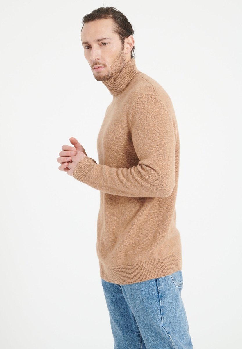 Pull col roulé homme en cachemire 4 fils camel - LUKE 15