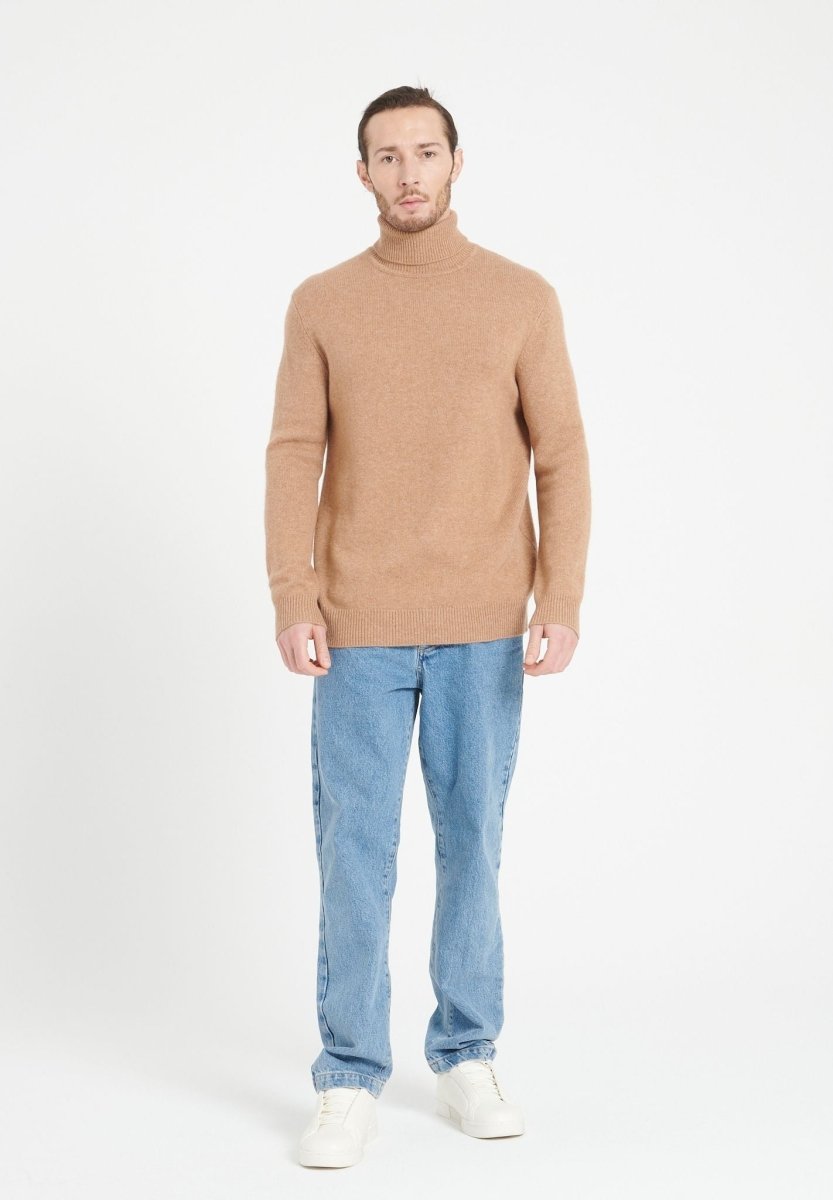 Pull col roulé homme en cachemire 4 fils camel - LUKE 15