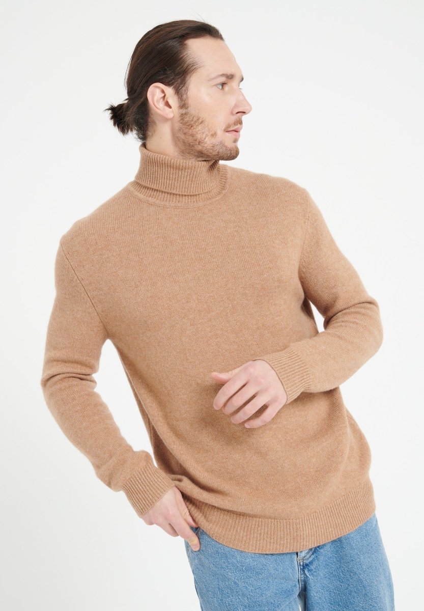 Pull col roulé homme en cachemire 4 fils camel - LUKE 15