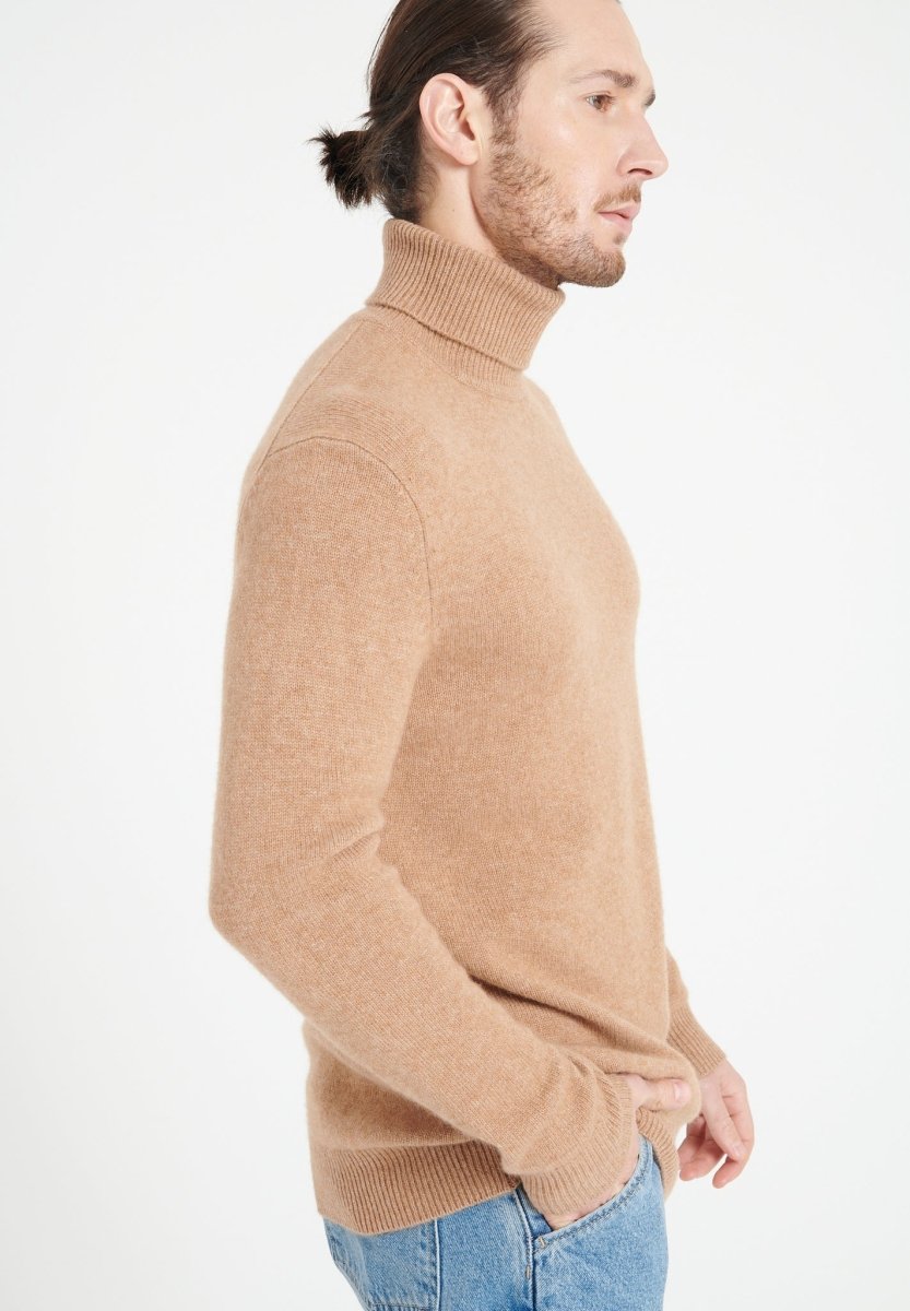 Pull col roulé homme en cachemire 4 fils camel - LUKE 15
