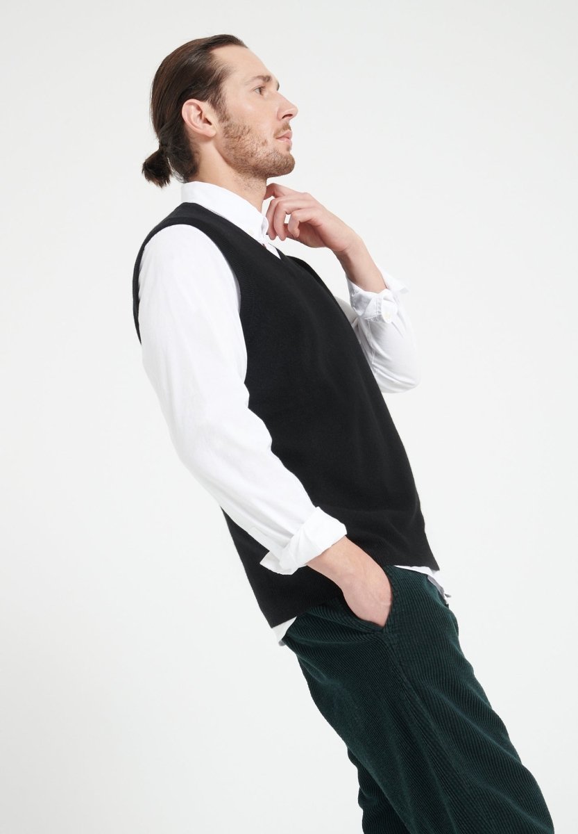 Gilet col V sans manches homme en cachemire noir  - LUKE 9