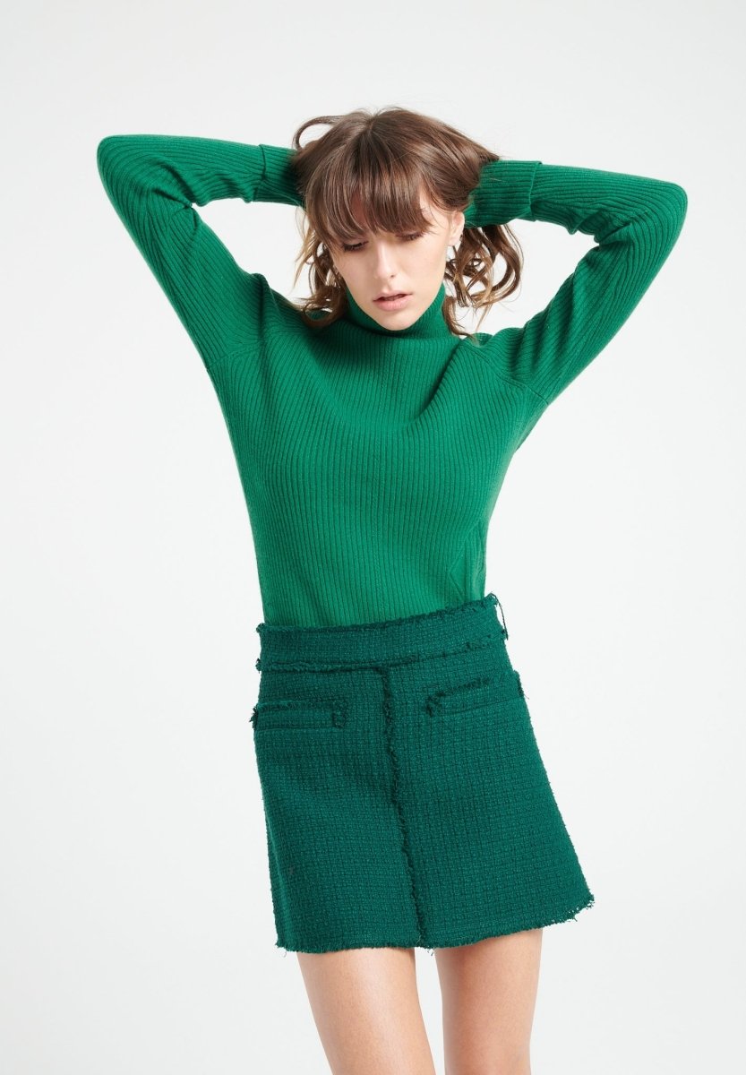 Pull col roulé femme en cachemire vert émeraude - MIA 5